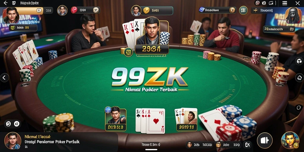 Screenshot gameplay seru dari 99ZK, menampilkan aksi Poker langsung.