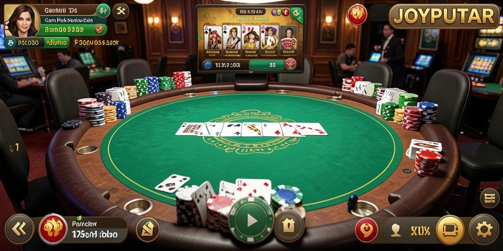 Screenshot gameplay <strong>JOYPUTAR</strong> menampilkan aksi seru permainan poker.